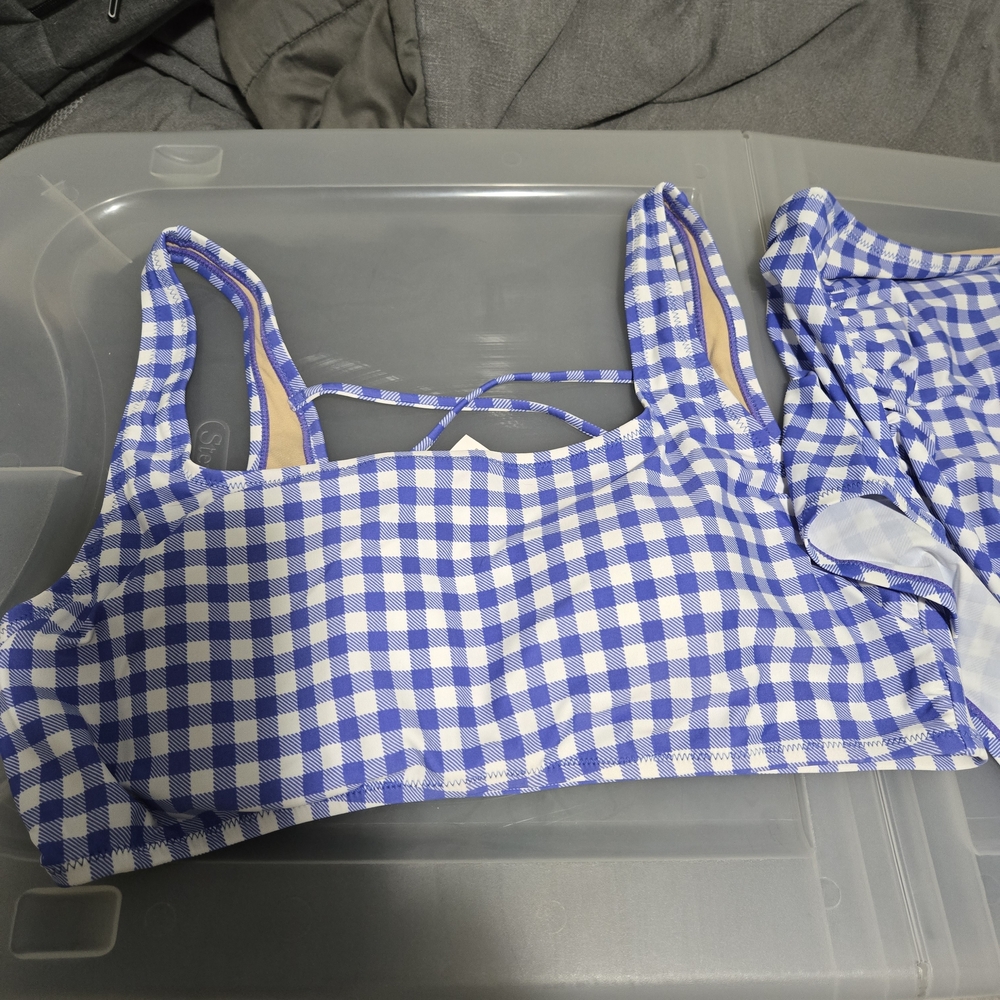 Motherhood Maternity Blue and White Checkered Bikini